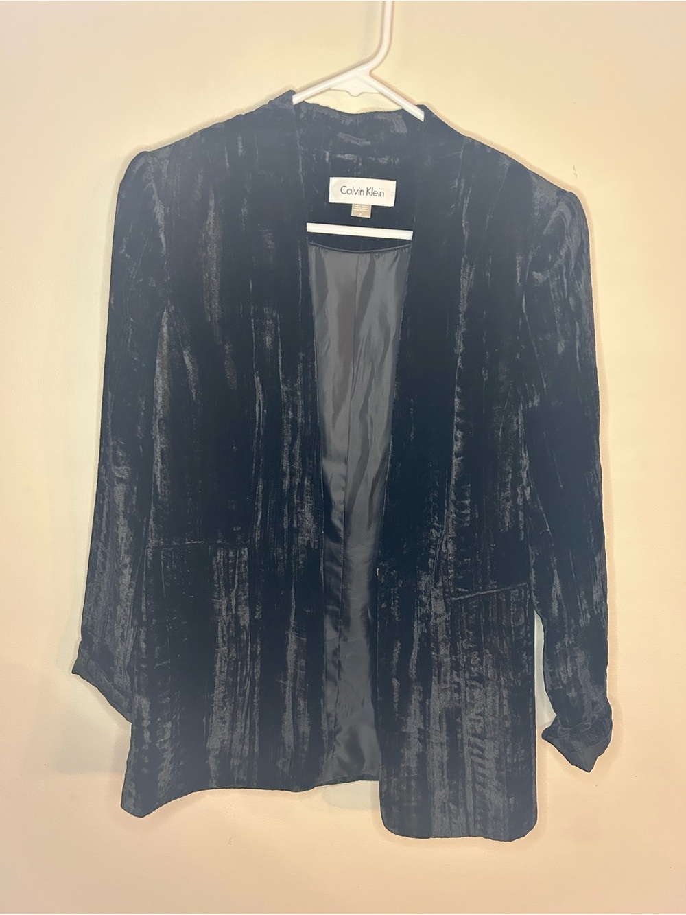 Calvin Klein Black Velvet Open-Front Blazer